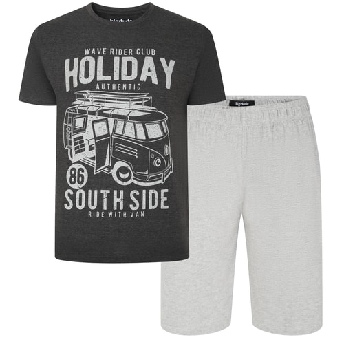 Bigdude Wave Rider Print Pyjama Set Charcoal/Grey